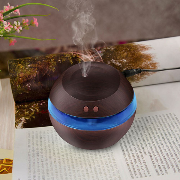 USB Ultrasonic Humidifier, 300ml Aroma Diffuser Essential Oil Diffuser Aromatherapy mist maker with Blue LED Light (Dark wood)