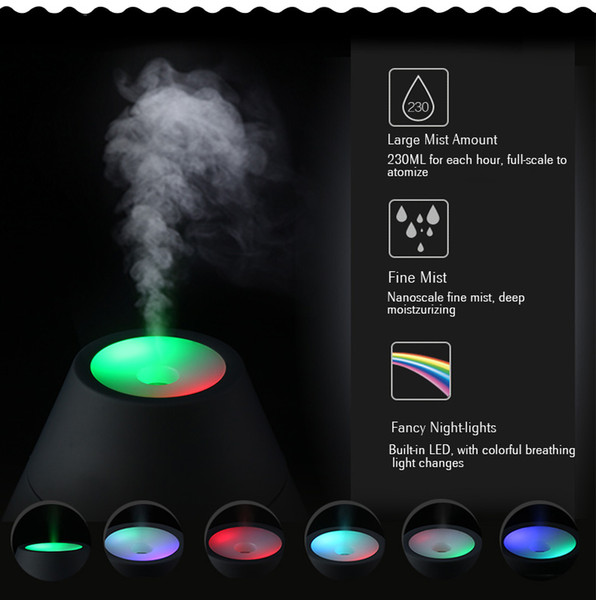 Creative Volcano Style USB Ultrasonic Humidifier With Colorful Led Light Essential Oil Aroma Diffuser Auto Off Touch