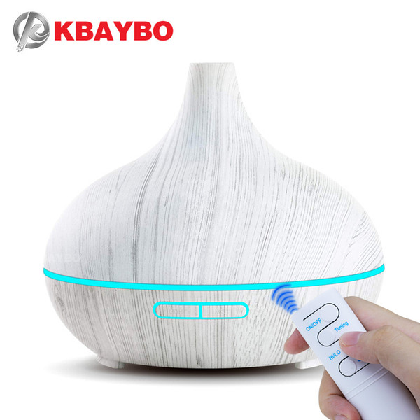 KBAYBO 550ml Ultrasonic Electric Air Humidifier Aroma Oil Diffuser White Wood Grain Remote Control 7 Colors LED Lights for Home