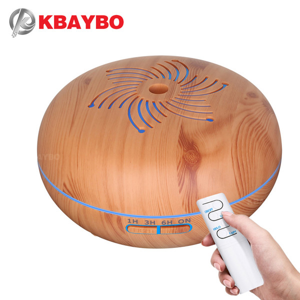 550ml ultra-quiet design remote control Aroma high-frequency atomizer diffuser 7 kinds of color-changing LED wood grain timing humidifier