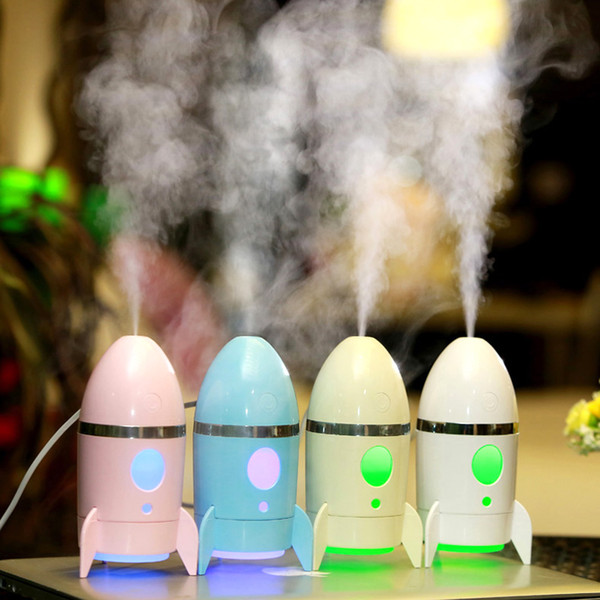 2018 New Lovely Cute Creative Rocket Shape Household Humidifier Room Aroma Diffuser USB port Mist Maker 4 Colors in Stock