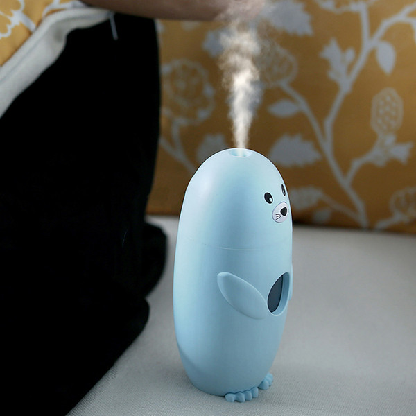 Cute Seal Shape Mini USB Ultrasonic Air Humidifier with Night Light Desktop Essential Oil Aroma Diffuser Household Mist Maker Free Shipping