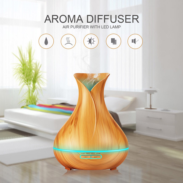 New Cool Design Aroma Essential Oil Diffuser Ultrasonic Air Humidifier with Wood 7 Color Changing LED Lights for Office Home