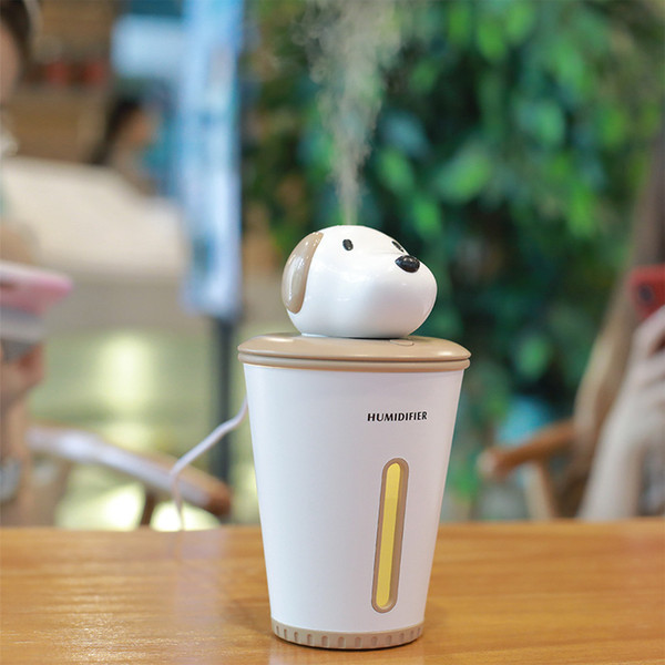 DHL Free Shipping 300ML USB Cute Doggy Humidifier Diffuser Aroma Cool Mist Maker USB Car Humidifier With LED Light 3 Colors in Stock