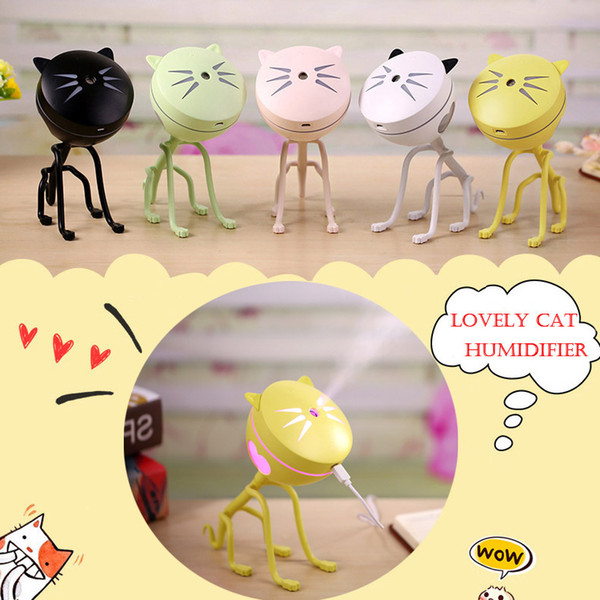 2018 New Lovely Cat USB Humidifier Ultrasonic Car Air Freshener Home Aromatherapy Diffusers Air Purifier 5 Colors in Stock with Retail Box