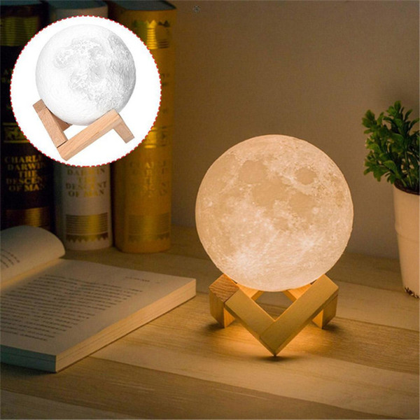 Rechargeable 3D Print Moon Lamp Touch Sensor Switch Bedroom Bookcase USB Charge Night Light Home For Baby Gift Home