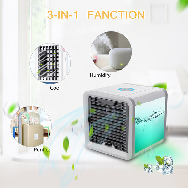 3 in 1 Personal Space Air Cooler Humidifier and Purifier Desktop Air Conditioner Fan with 3 Speeds and 7 Colors LED Night Light