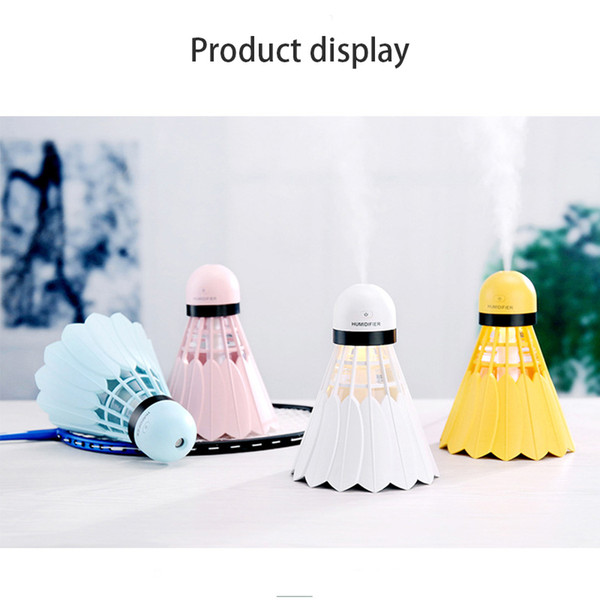 Bestsin USB Badminton Shape night lamp Air humidifier Mini Portable air humidifier Air purifier Diffuser Sprayer for Home Office Car Poison