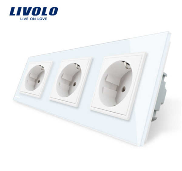 Livolo New EU Standard Power Socket, White Crystal Glass Outlet Panel, Multi-function Triple Wall Power Outlet Without Plug