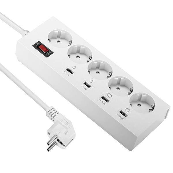 Extension Socket with Surge Protector 5 Outlets 4 USB Charging Ports 16A AC Cable for Home, Hotel, Hospital