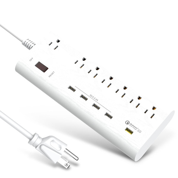 US Standard power strip 7 AC Outlets, 5 smart USB Charging ports (One Quick Charge USB 3.0 Included) 1.8M Cable