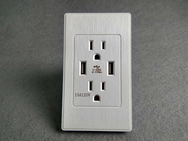 American Standard PC Material surface wiredrawing finish 6 hole Household Electricity Power supply sockets with 5V 2100mA 2 USB port Outputs