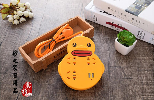 Multi-function USB small yellow duck receptacle smart phone charging row plug household safe connection board factory direct sale