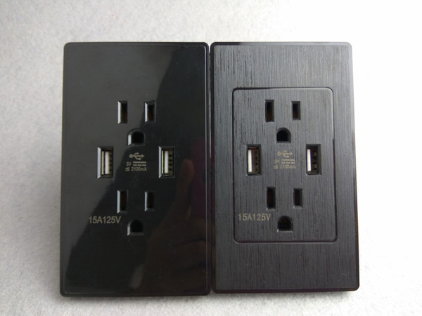 American Standard Black PC Material 6 hole Household Electricity Sockets with 5V 2100mA USB port Output