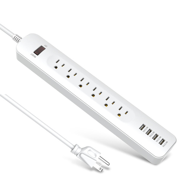 Power Socket - 6-Outlet USB Socket with 4 USB Power Charging Ports 1000 Joules Surge Protector 1.8M Power Lead