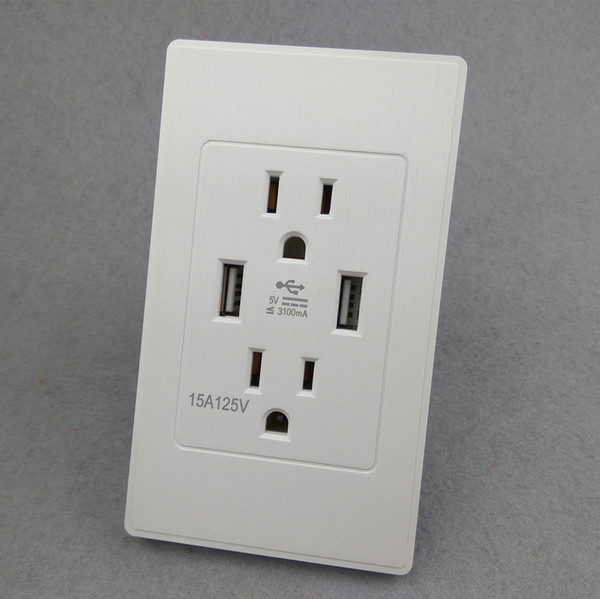 USB Output DC5V/3100mA USA Standard White PC Material surface wiredrawing finished 6 hole House Electricity Power supply outlets