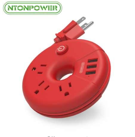 NTONPOWER Original Travel Power Strip USB Extension Cord Portable Smart Socket Red Donuts For Christmas Gifts