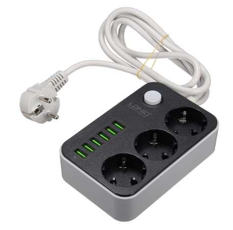 LDNIO 5V 3.4A Smart USB Power Strip Desktop 3 Power Socket 6 USB Port 1.6m EU Plug Charging Socket