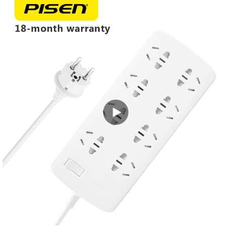 PISEN 8 AC Outlets Power Strip Smart Electronic Smart Extension Socket Plug EU adapter Power Button Surge Protector