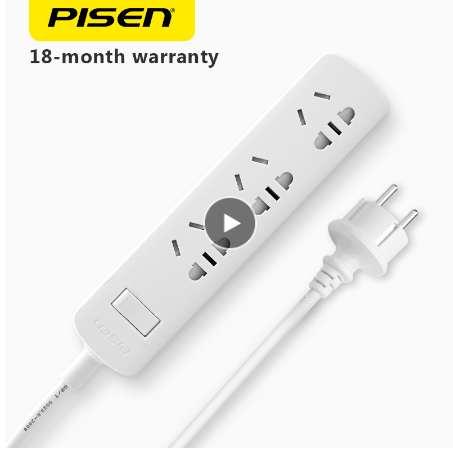 PISEN Power Strip 3 Outlets Electronic Smart Extension Socket Plug with EU Adapter Power Button Surge Protector