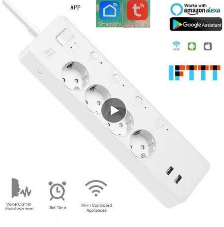 Smart Home WIFI Timer extension 4 EU FC plug power strip 2USB charge 5V 3.1A Independent Control Timing speech Euro socket