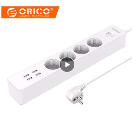 ORICO USB Power Strip Home Office EU Surge Protector with 4 USB Port 20W Charger 4 EU AC Plug 2500W Sockets White