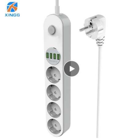 EU European Plug Power Strip With Switch 4 Outlets Fast USB Charging Multi Extension Socket Cord Cable 2.0M Surge Protector