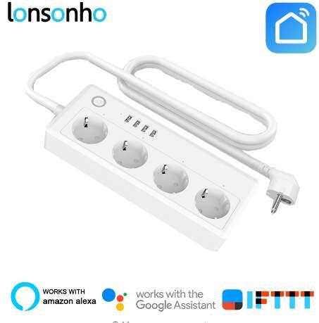 Lonsonho Wifi Smart Power Strip Socket USB EU KR Plug 16A Works With Alexa Google Home Mini IFTTT Smart Life APP