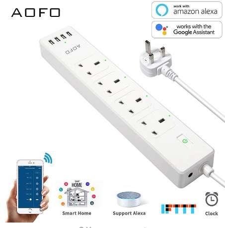 WiFi Smart Power Strip,AOFO Surge Protector Multi-Socket with 4 Sockets 4 USB Port, Alexa Echo/Smart Home Control Switch Time