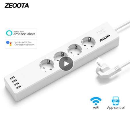 Wifi Smart Power Strip 4 EU Outlets Plug Socket with USB 4 Charging Port,App Voice Control Work with Alexa,Google Home Assistant