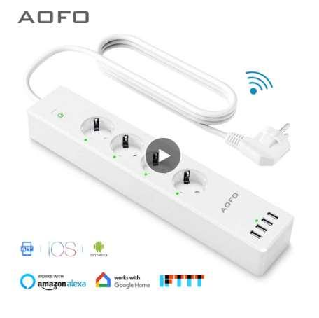 Wifi Smart Power Strip 4 EU Outlets Plug with 4 USBCharging Port Timing App Voice Control Work with Alexa Google Home Assistant