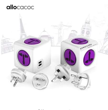 Allocacoc Powercube International Travel Adapter Universal multi plug electric power strip Socket USB Charger for UK EU AU USA