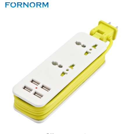 FORNORM Extension Socket Outlet Portable Travel Power Strip Surge Protector with 4 USB Smart Charger Wall Charger Desktop Hub