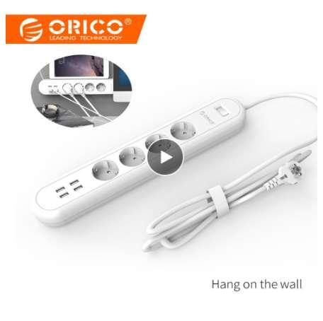 ORICO EU Power Strip with 4 USB Charging Ports 4 Socket Plug Multifunctional Home Office Fast Charge Smart Power Strip Charger