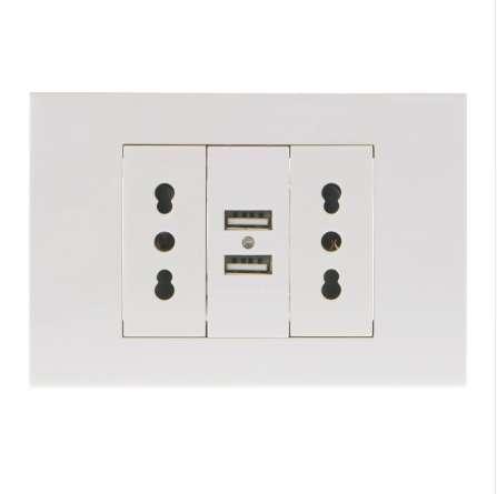 16A Wall Double Italian/Chile Plug Power Socket Adapter Dual USB Ports Panel 5V 1A L15