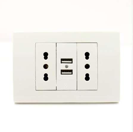 Usb Wall Power Socket Plug Double Italian / Chile Socket with Usb 1000mA USB Charger Port for Mobile 118mm*80mm