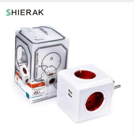 SHIERAK Smart Home Power Cube Socket EU Plug 4 Outlets 2 USB Ports Adapter Adapter Multi Switched Sockets Green//Red