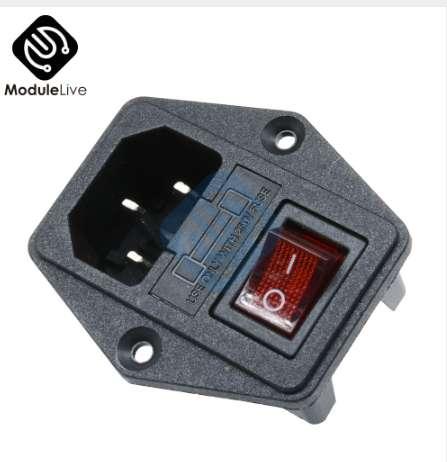 AC 250V 10A Black Red 3-Pin Terminal Power Socket with Fuse Holder Rocker Switch 3pin 3p 3 pin 3 Terminal