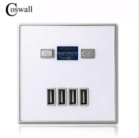 Coswall New Arrival High Quality 4-PORT quick charger home use wall socket Power Usb Electrical Outlet 86mm * 86mm 4000MA 220V