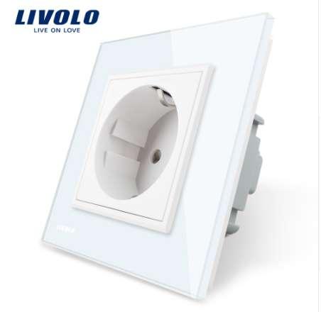 Livolo EU Standard Power Socket, White Crystal Glass Panel, AC 110~250V 16A Wall Power Socket, VL-C7C1EU-11