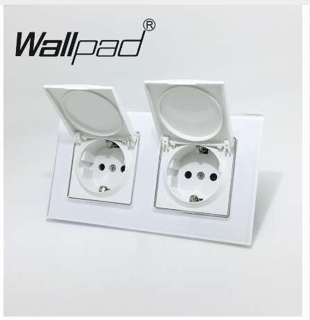 Double Dust Cap EU Schuko Socket Wallpad White Crystal Glass Panel 110V-250V Double Schuko Wall Power Socket EU with Claws Clips