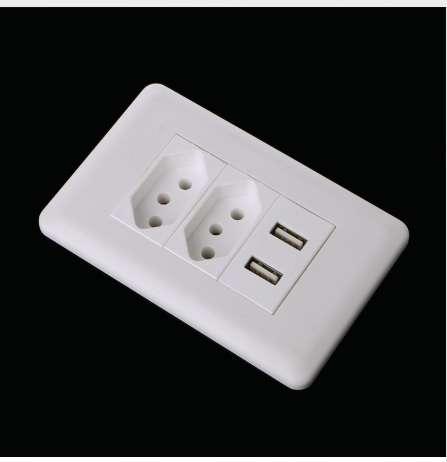 15A Wall Double Standard Power Socket Adapter Dual Ports USB Charger Panel 5V 2.1A L15