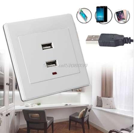 Dual USB Wall Socket Charger AC/DC Power Adapter Plug Outlet Plate Panel White S08 Drop ship