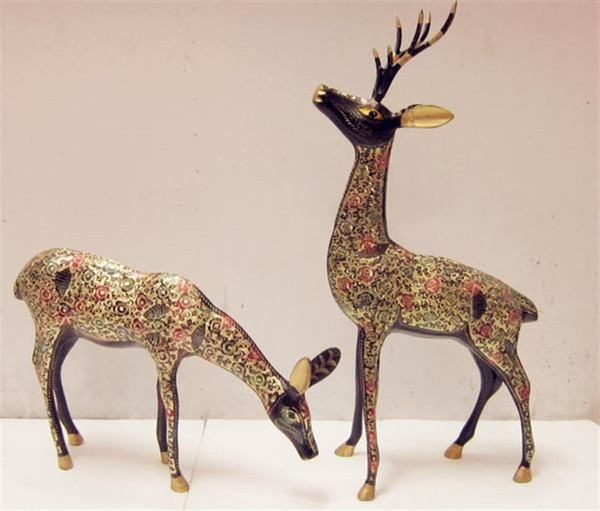 Pakistan 24 inch painted Deer Animal imported handmade art copper ornaments