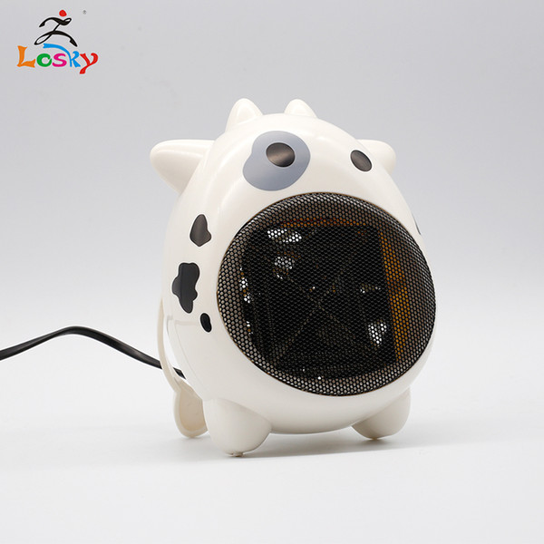 LOSKY Simple Design Cartoon Cow Safety Fan Heater Tabletop Odorless Air Warming Machine