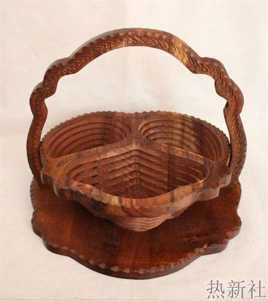 Pakistan wood carving large 12 inch hand carved art basket basket