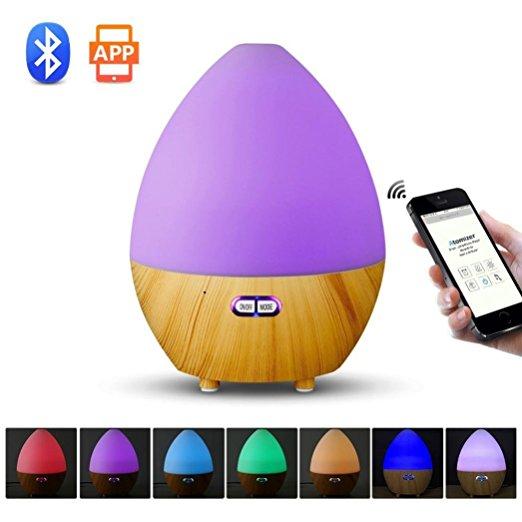 Ultrasonic Humidifier Bluetooth Speaker Aroma Essential Oil Diffuser with 7 Color LED Lamp Auto Shut-off Function App Control for Home Spa