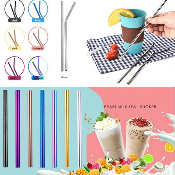 Stainless Steel Drinking Straw 8.5inch - 10.5inch Reusable Colorful Straight Bent straw for Bar fruit juice Drinking water tools