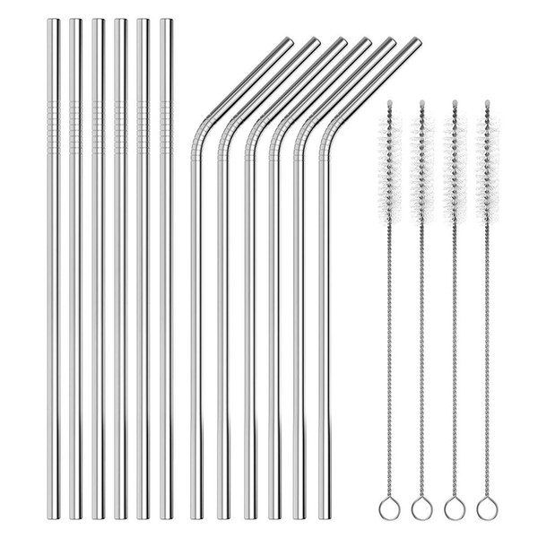 30 20 oz Stainless Steel Straw Durable Reusable Bend and Straight Metal 10.5 and 8.5 inch Extra Long Drinking Straws For 30oz 20oz Cups Mugs