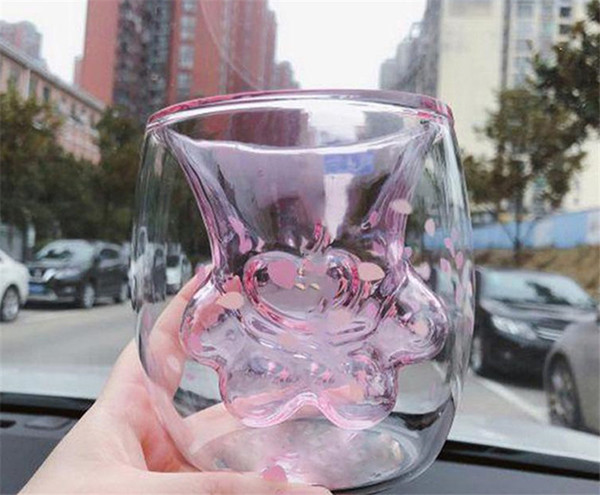 Hot Cat Claw Paw Glass Cup Cute Flower Petal Transparent Coffee Mug Milk Tea Drink Cups Bar Drink Wine Glasses 4675